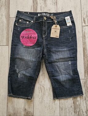 Hydraulic Dark Blue Distressed Cropped Denim Jeans 20 NWT